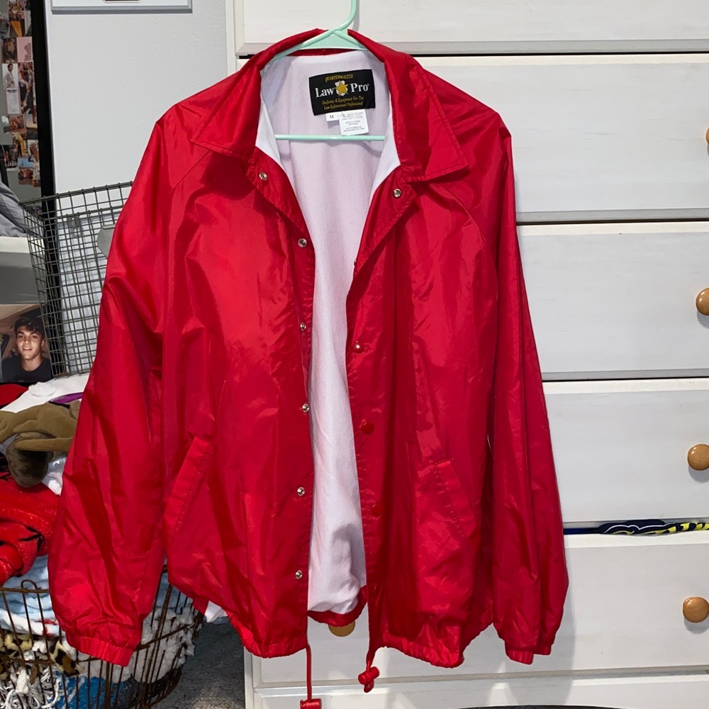 Red oversized firefighter jacket